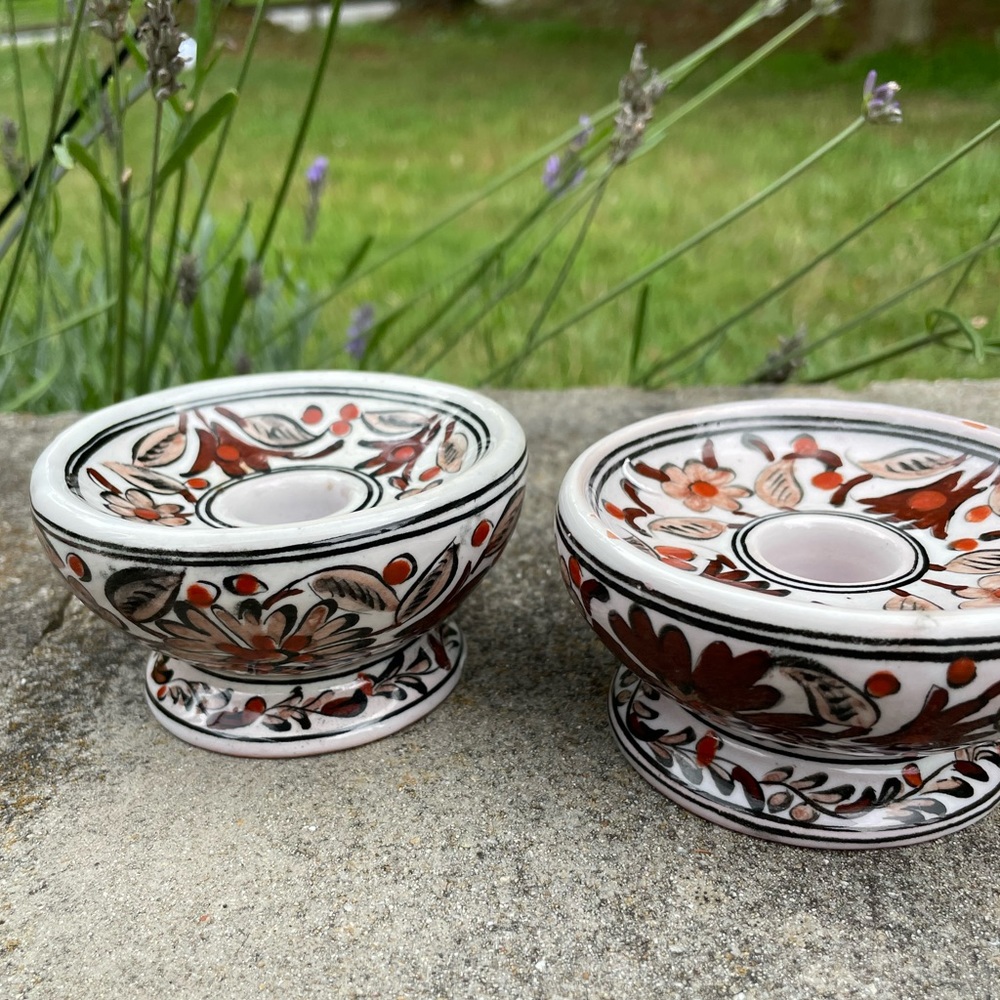 Set of 2 Handmade Candlestick Holders - Floral Design Made in Greece